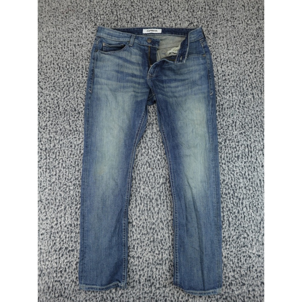 Express Mens Jeans 33x30 Medium Wash Blue Denim Straight Leg Zip Fly Casual